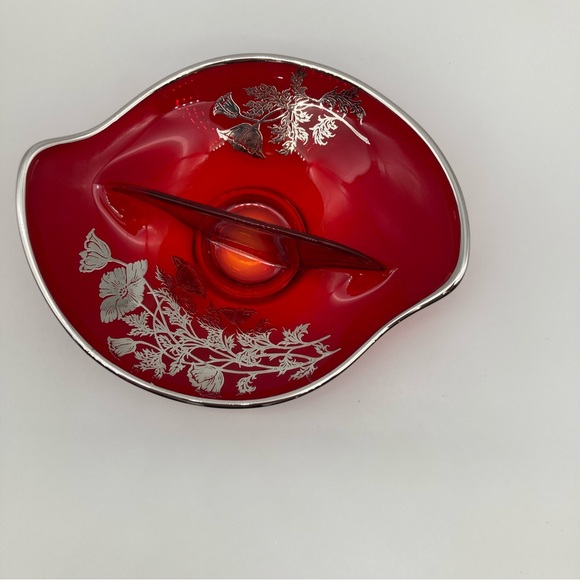 Viking Ruby Red Sterling overlay divided relish dish - Picture 2 of 8